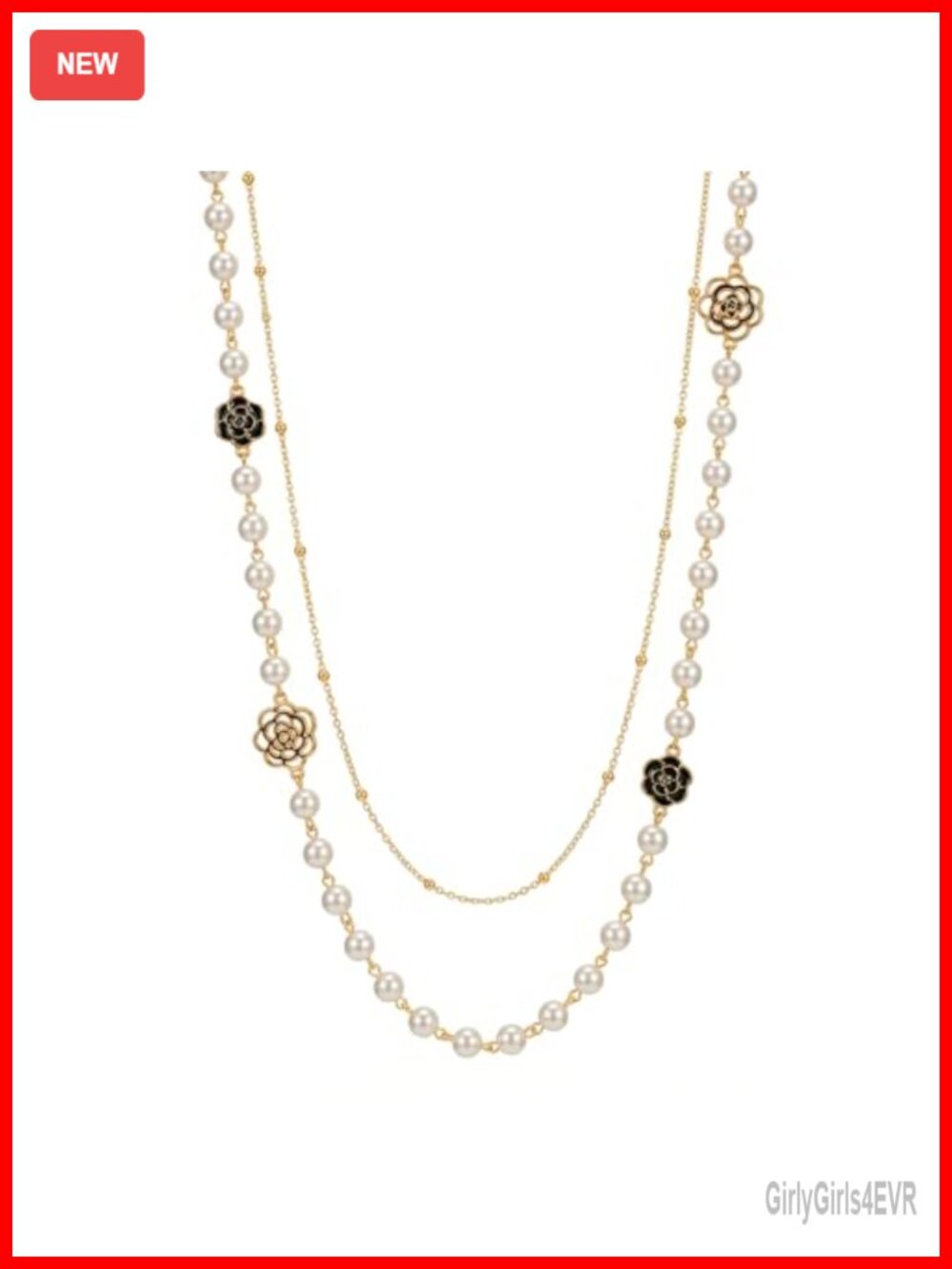 Gold Tone Faux Pearl Layered Station Necklace 24 inch
